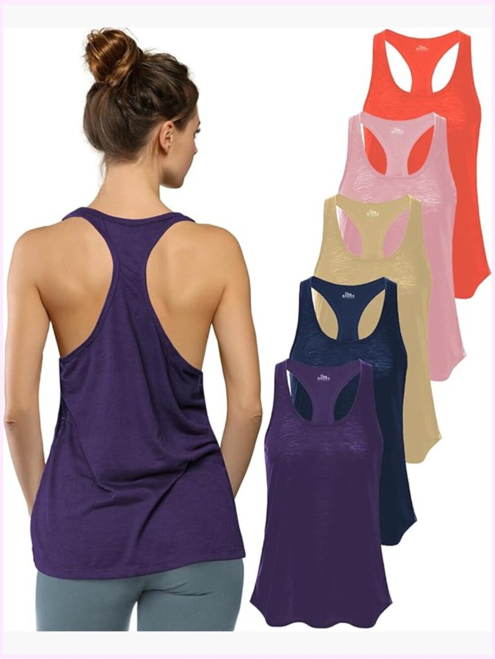 5 Pack Relaxed Fit Racerback Tank Tops Active Workout Tees